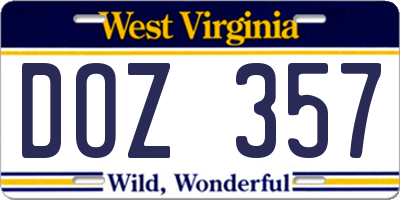 WV license plate DOZ357