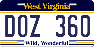 WV license plate DOZ360