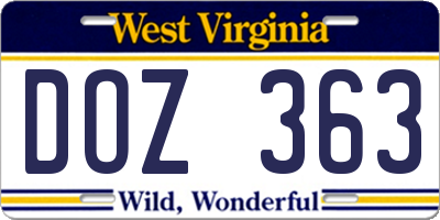 WV license plate DOZ363