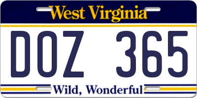 WV license plate DOZ365