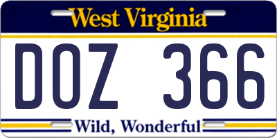 WV license plate DOZ366