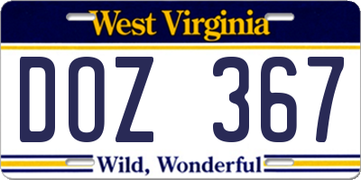 WV license plate DOZ367
