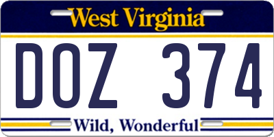 WV license plate DOZ374