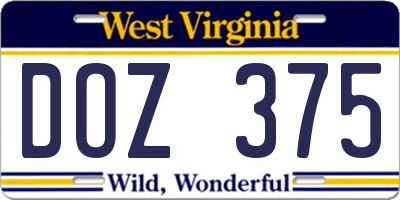 WV license plate DOZ375