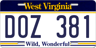 WV license plate DOZ381
