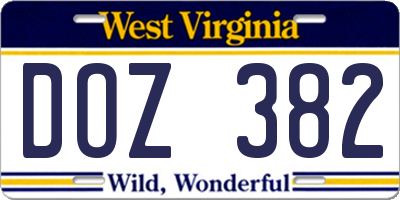 WV license plate DOZ382