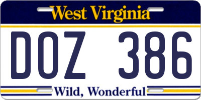 WV license plate DOZ386