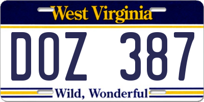 WV license plate DOZ387