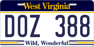 WV license plate DOZ388