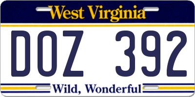 WV license plate DOZ392