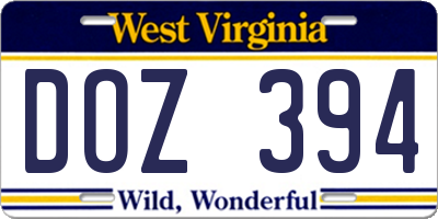 WV license plate DOZ394