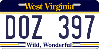 WV license plate DOZ397