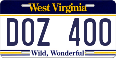 WV license plate DOZ400