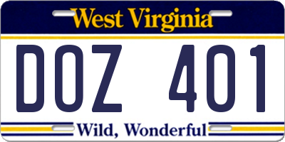 WV license plate DOZ401