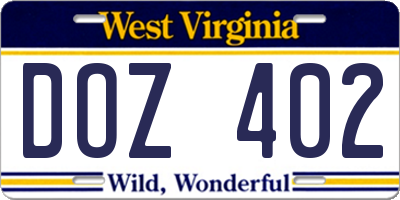 WV license plate DOZ402