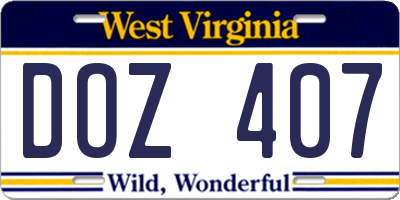 WV license plate DOZ407
