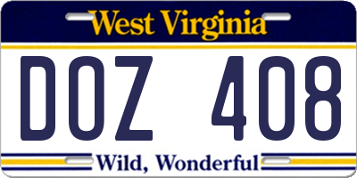WV license plate DOZ408