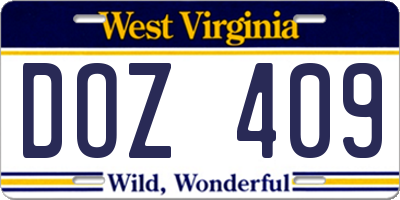 WV license plate DOZ409