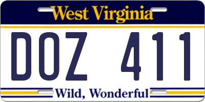 WV license plate DOZ411