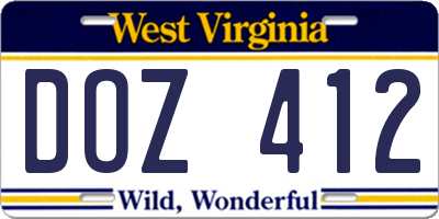 WV license plate DOZ412