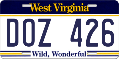 WV license plate DOZ426