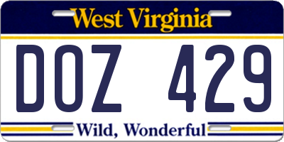 WV license plate DOZ429