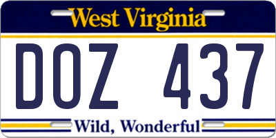 WV license plate DOZ437