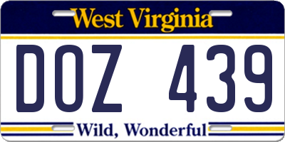 WV license plate DOZ439