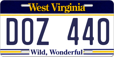 WV license plate DOZ440