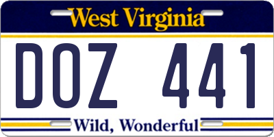 WV license plate DOZ441