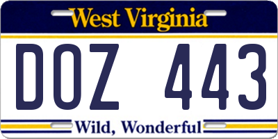 WV license plate DOZ443