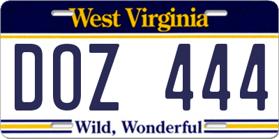 WV license plate DOZ444