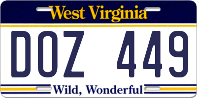 WV license plate DOZ449