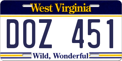 WV license plate DOZ451