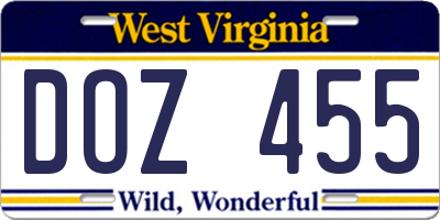 WV license plate DOZ455