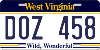WV license plate DOZ458