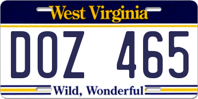 WV license plate DOZ465
