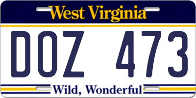 WV license plate DOZ473