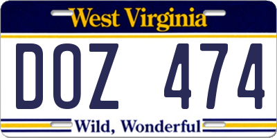 WV license plate DOZ474