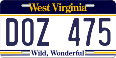 WV license plate DOZ475
