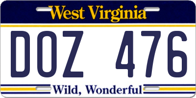 WV license plate DOZ476