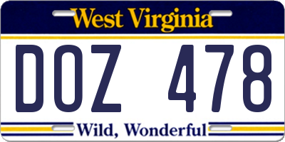 WV license plate DOZ478