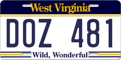 WV license plate DOZ481