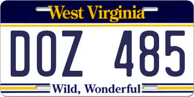 WV license plate DOZ485