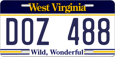 WV license plate DOZ488