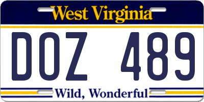 WV license plate DOZ489
