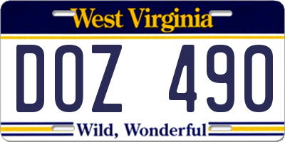 WV license plate DOZ490