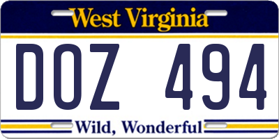 WV license plate DOZ494