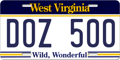WV license plate DOZ500