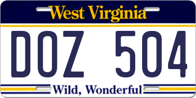 WV license plate DOZ504